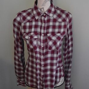 Red and white plaid button down